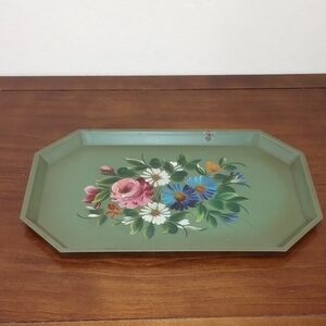Nashco Products Floral Toleware Hand Painted Painted Metal Tray, - Vintage!